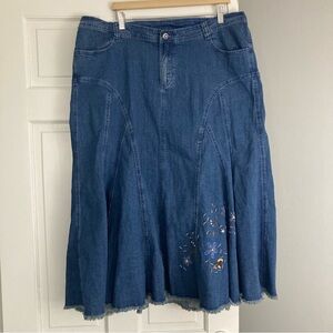 NWT Liz & Me jean skirt denim flared embroidered modest midi plus size 20W